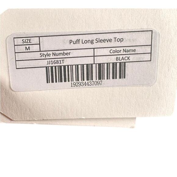 English Factory Black Puff Long Sleeve Top Size M NWT Key Hole Back Round Neck - Picture 3 of 5